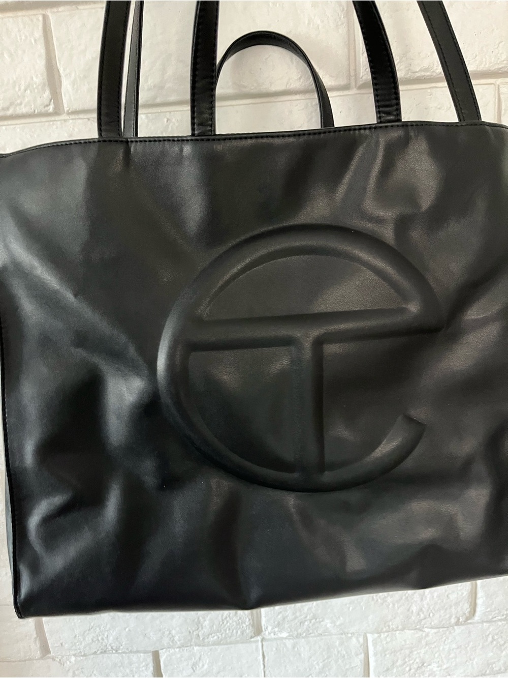 Telfar Large Black Shopping Bag Vegan Leather Embossed Logo Classic Large Tote - Picture 4 of 10